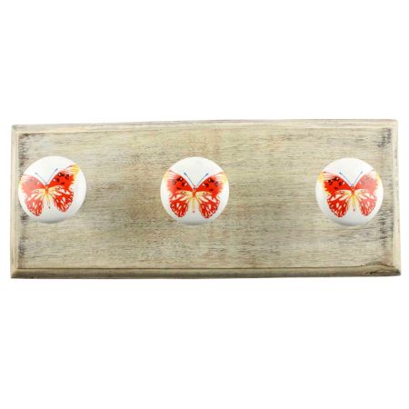 Multicolor Butterfly Ceramic Flat Wooden Hook